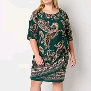 Robbie Bee Green Paisley Print Faux Wrap Dress Size 2X Retails $84